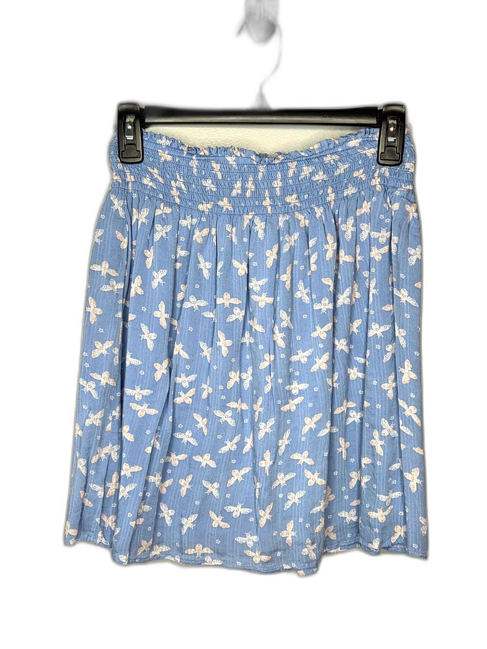Blue Floral Moth Smocked Waist Skirt